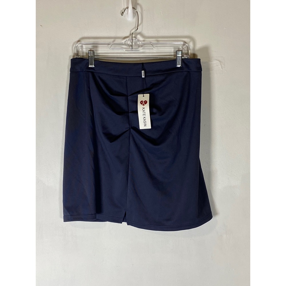 NWT Navy Ruched Mini Skirt Front‎ Slit Stretch Career Office Core L